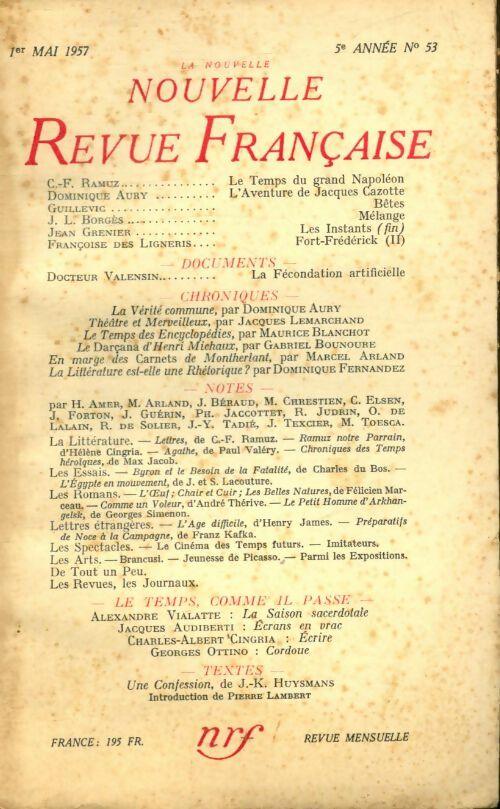 Livrenpoche : La nouvelle revue Française n°53 - Collectif - Livre