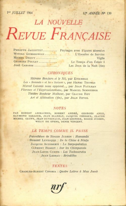 Livrenpoche : La nouvelle revue Française n°139 - Collectif - Livre