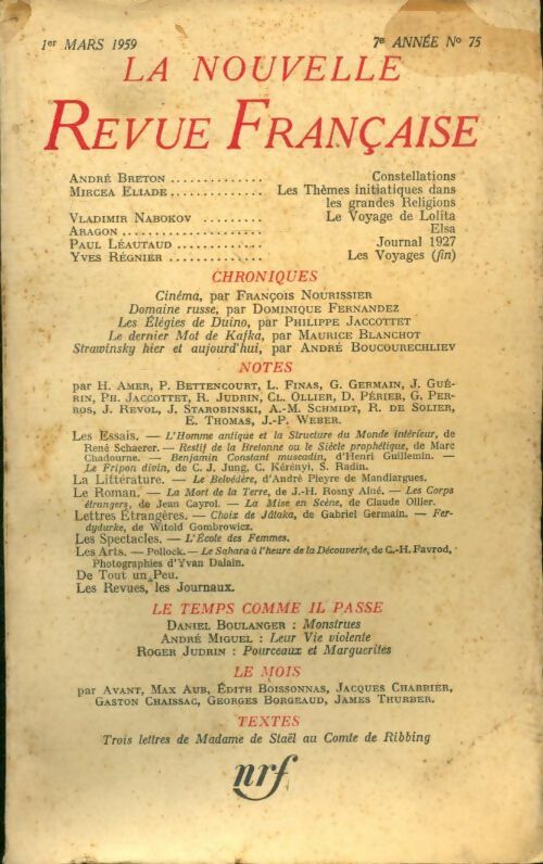 Livrenpoche : La nouvelle revue Française n°75 - Collectif - Livre