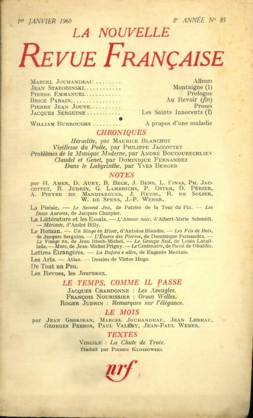 Livrenpoche : La nouvelle revue Française n°85 - Collectif - Livre