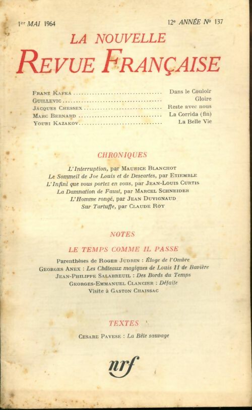 Livrenpoche : La nouvelle revue Française n°137 - Collectif - Livre