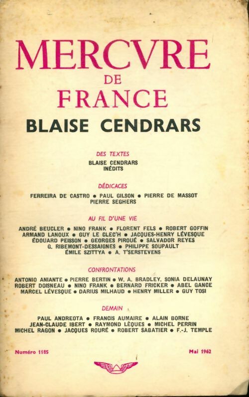 Mercure de France n°1185 : Blaise Cendrars - Collectif - Livre