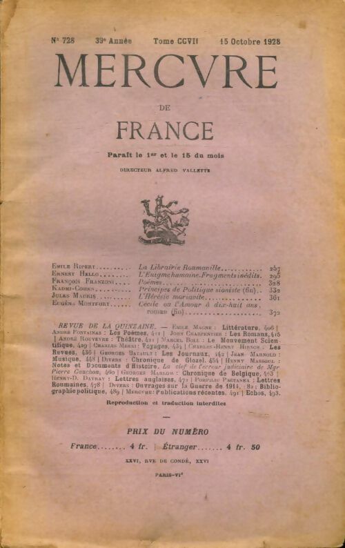 Livrenpoche : Mercure de France n°728 - Collectif - Livre