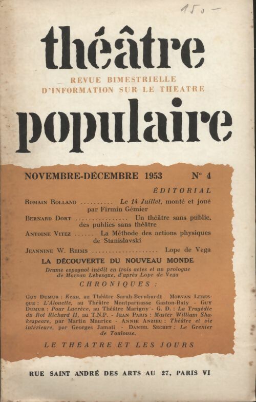 Livrenpoche : Théâtre populaire n°4 - Collectif - Livre