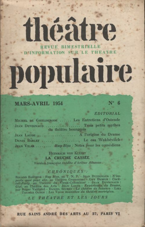 Livrenpoche : Théâtre populaire n°6 - Collectif - Livre