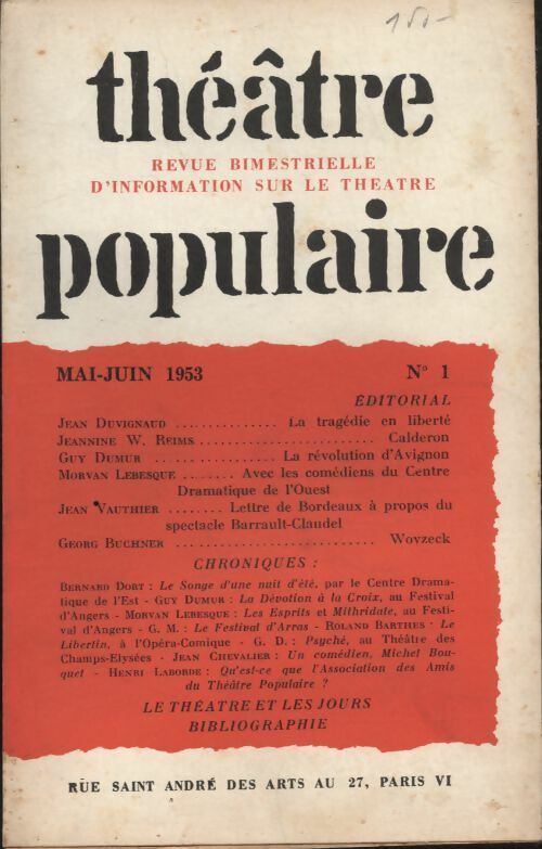 Livrenpoche : Théâtre populaire n°1 - Collectif - Livre