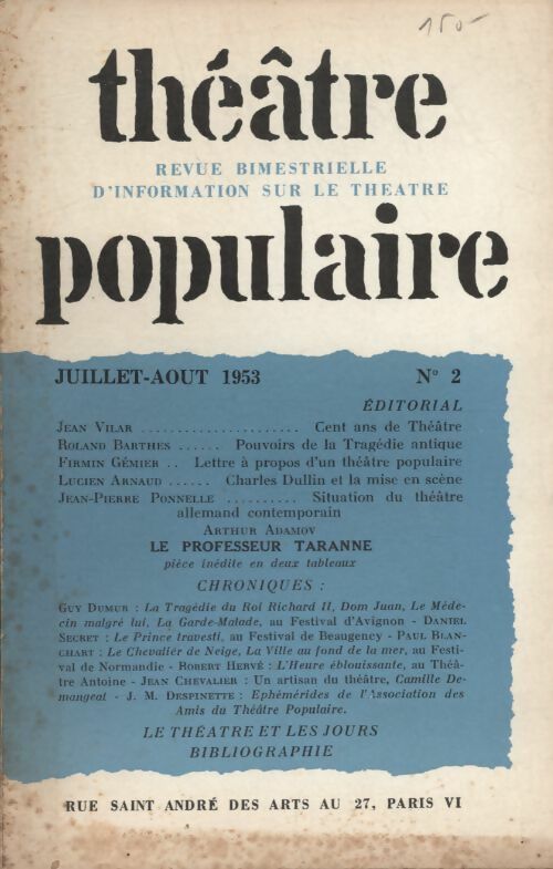 Livrenpoche : Théâtre populaire n°2 - Collectif - Livre