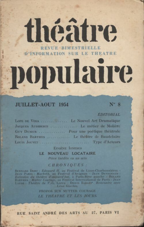 Livrenpoche : Théâtre populaire n°8 - Collectif - Livre