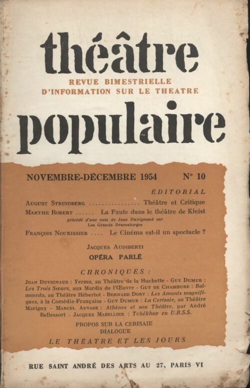 Livrenpoche : Théâtre populaire n°10 - Collectif - Livre