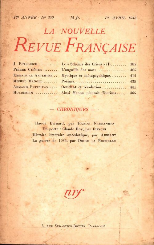 Livrenpoche : La Nouvelle Revue Française n°350 - Collectif - Livre