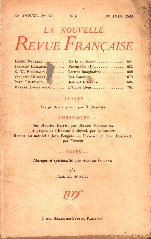 Livrenpoche : La Nouvelle Revue Française n°352 - Collectif - Livre