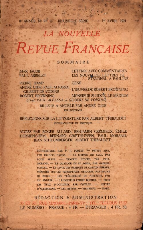 Livrenpoche : La Nouvelle Revue Française n°91 - Collectif - Livre