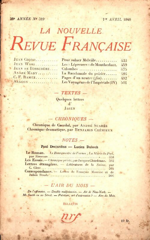 Livrenpoche : La Nouvelle Revue Française n°319 - Collectif - Livre