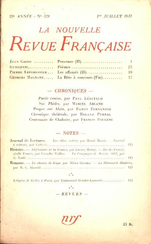 Livrenpoche : La Nouvelle Revue Française n°329 - Collectif - Livre
