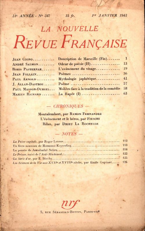 Livrenpoche : La Nouvelle Revue Française n°347 - Collectif - Livre