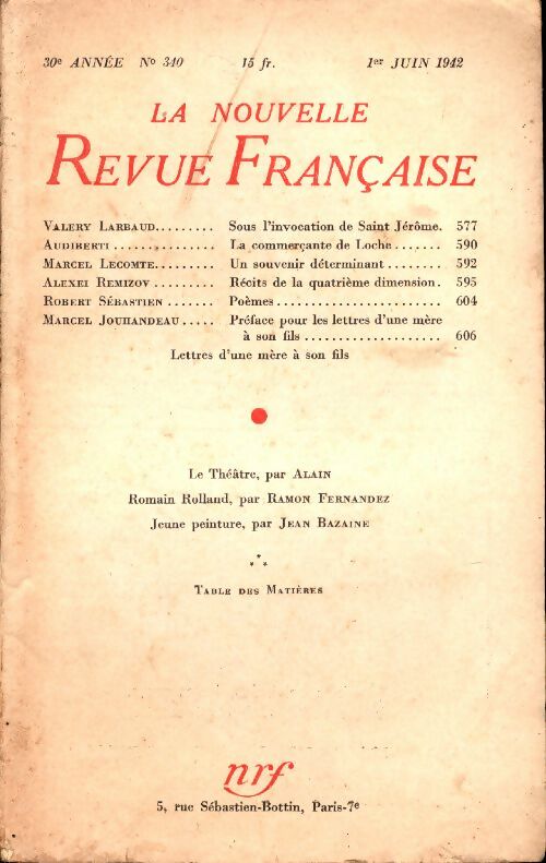 Livrenpoche : La Nouvelle Revue Française n°340 - Collectif - Livre