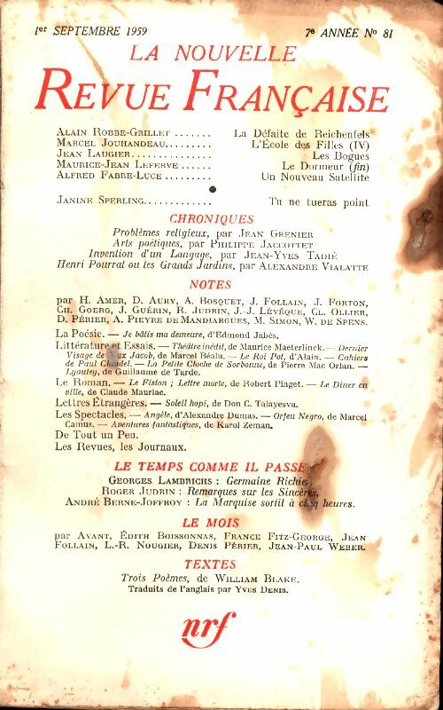 Livrenpoche : La nouvelle revue Française n°81 - Collectif - Livre