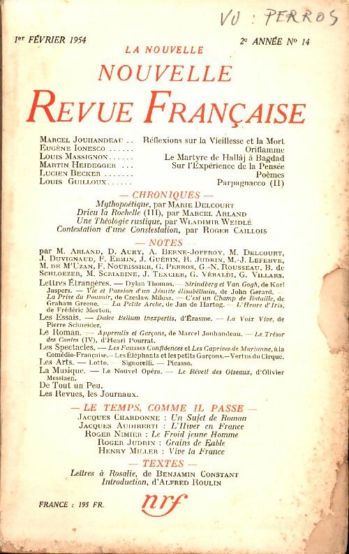 Livrenpoche : La nouvelle nouvelle revue Française n°14 - Collectif - Livre