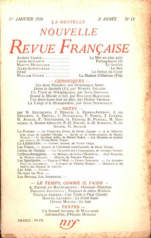 Livrenpoche : La nouvelle nouvelle revue Française n°13 - Collectif - Livre