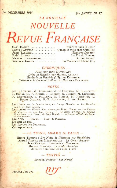 Livrenpoche : La nouvelle nouvelle revue Française n°12 - Collectif - Livre