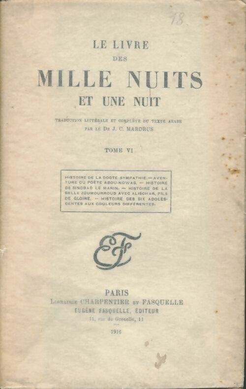 Livrenpoche :  Le livre des mille nuits et une nuit Tome VI - Dr J.-C. Mardrus - Livre