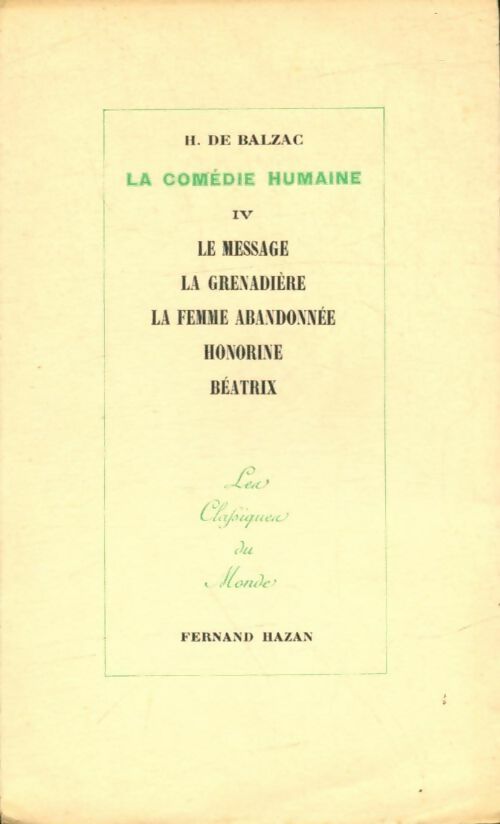 Livrenpoche : La comédie humaine Tome IV - Honoré De Balzac - Livre