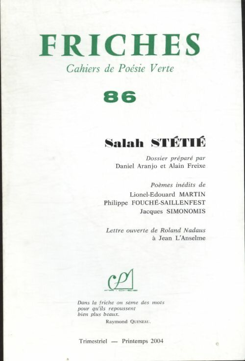 Livrenpoche : Friches n°86 : Salah Stétié - Collectif - Livre