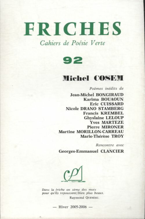 Livrenpoche : Friches n°92 : Michel Cosem - Collectif - Livre