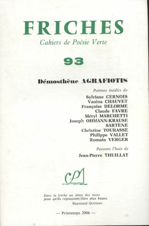Livrenpoche : Friches n°93 : Démosthène Agrafiotis - Collectif - Livre