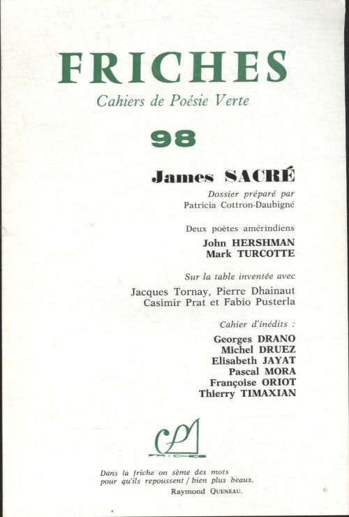 Livrenpoche : Friches n°98 : James Sacré - Collectif - Livre