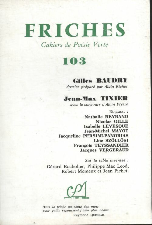 Livrenpoche : Friches n°103 : Gilles Baudry - Collectif - Livre