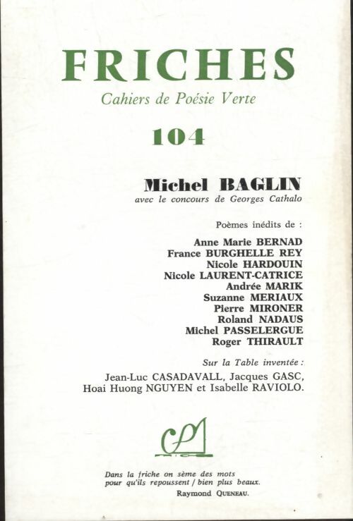 Livrenpoche : Friches n°104 : Michel Baglin - Collectif - Livre