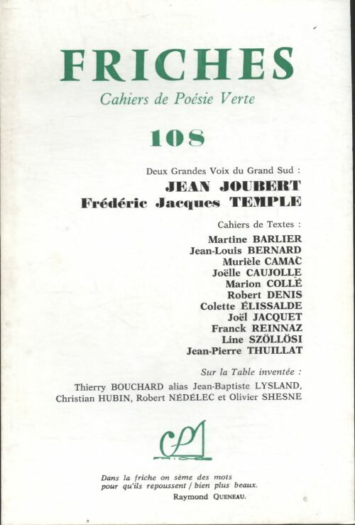 Livrenpoche : Friches n°108 : Jean Joubert / Frédéric Jacques Temple - Collectif - Livre
