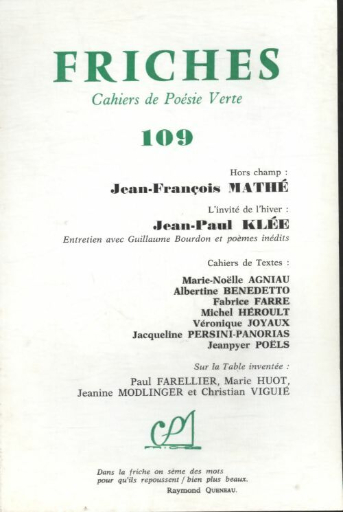 Livrenpoche : Friches n°109 : Jean-François Mathé / Jean-Paul Klée - Collectif - Livre