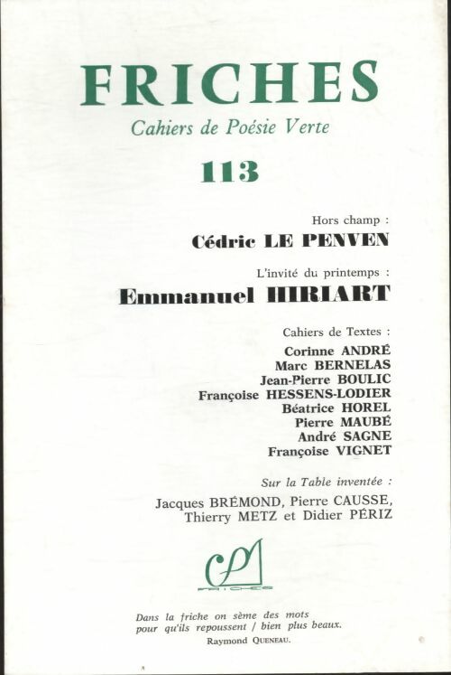 Livrenpoche : Friches n°113 : Cédric Le Penven / Emmanuel Hirlart - Collectif - Livre