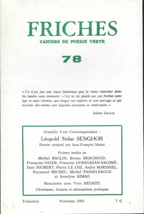 Livrenpoche : Friches n°78 : Léopold Sédar Senghor - Collectif - Livre