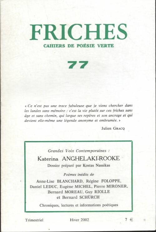 Livrenpoche : Friches n°77 : Katerina Anghelaki-Rooke - Collectif - Livre