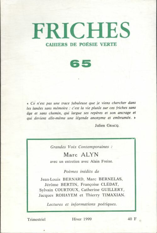 Livrenpoche : Friches n°65 : Marc Alyn - Collectif - Livre