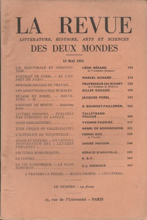 Revue des deux mondes mai 1951 - Collectif -  Revue des deux mondes - Livre