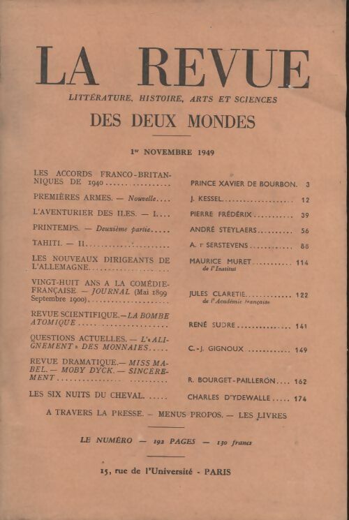 Livrenpoche : Revue des deux mondes novembre1949 - Collectif - Livre
