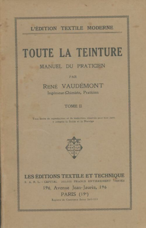 Livrenpoche : Toute la teinture Tome II - René Vaudémont - Livre