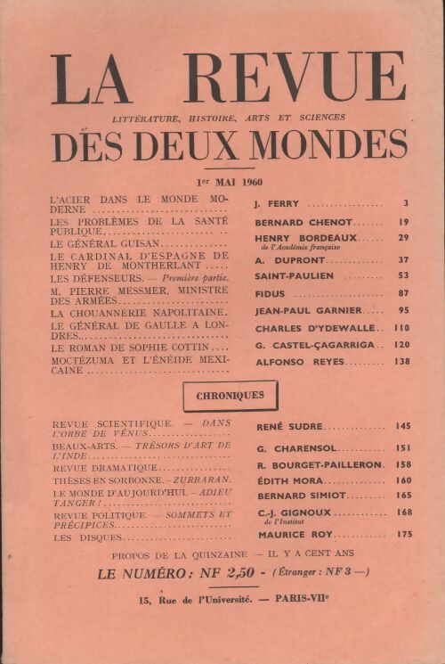 Livrenpoche : Revue des deux mondes n°9 : mai 1960 - Collectif - Livre
