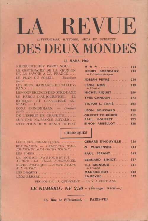 Livrenpoche : Revue des deux mondes n°6 : mars 1960 - Collectif - Livre