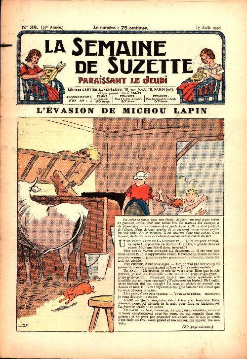 Livrenpoche : La semaine de Suzette 35e année n°38 : L'évasion de Michou lapin - Collectif - Livre