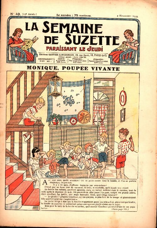 Livrenpoche : La semaine de Suzette 35e année n°49 : Monique, poupée vivante - Collectif - Livre