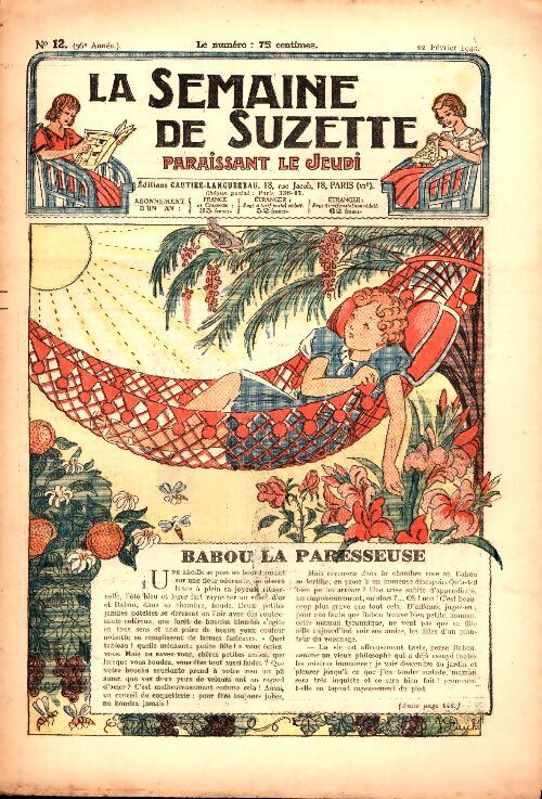 Livrenpoche : La semaine de Suzette 36e année n°12 : Babou la paresseuse - Collectif - Livre