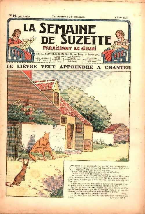 Livrenpoche : La semaine de Suzette 36e année n°14 : Le lièvre veut apprendre à chanter - Collectif - Livre