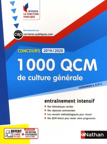 Livrenpoche : 1000 QCM de culture générale - catégorie a b et c - intégrer la fonction publique - 2019/2020 - Pascal Joly - Livre