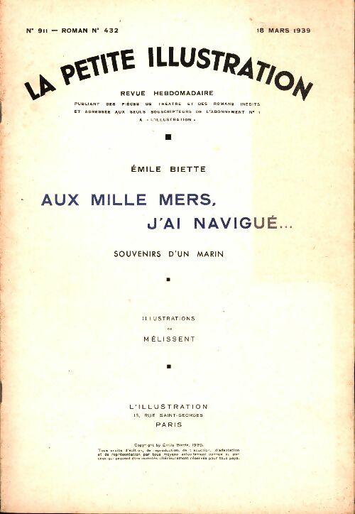 Livrenpoche : La petite illustration n°911 roman n°432 : Aux mille mers, j'ai navigué... - Collectif - Livre