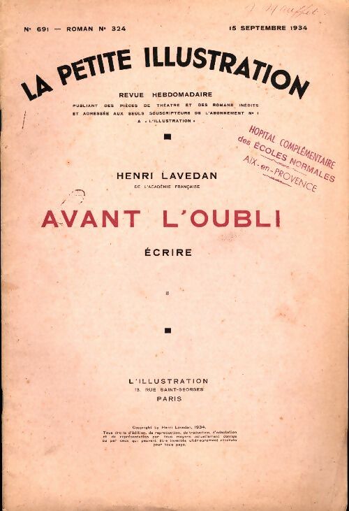 Livrenpoche : La petite illustration n°691 roman n°324 : Avant l'oubli - Collectif - Livre